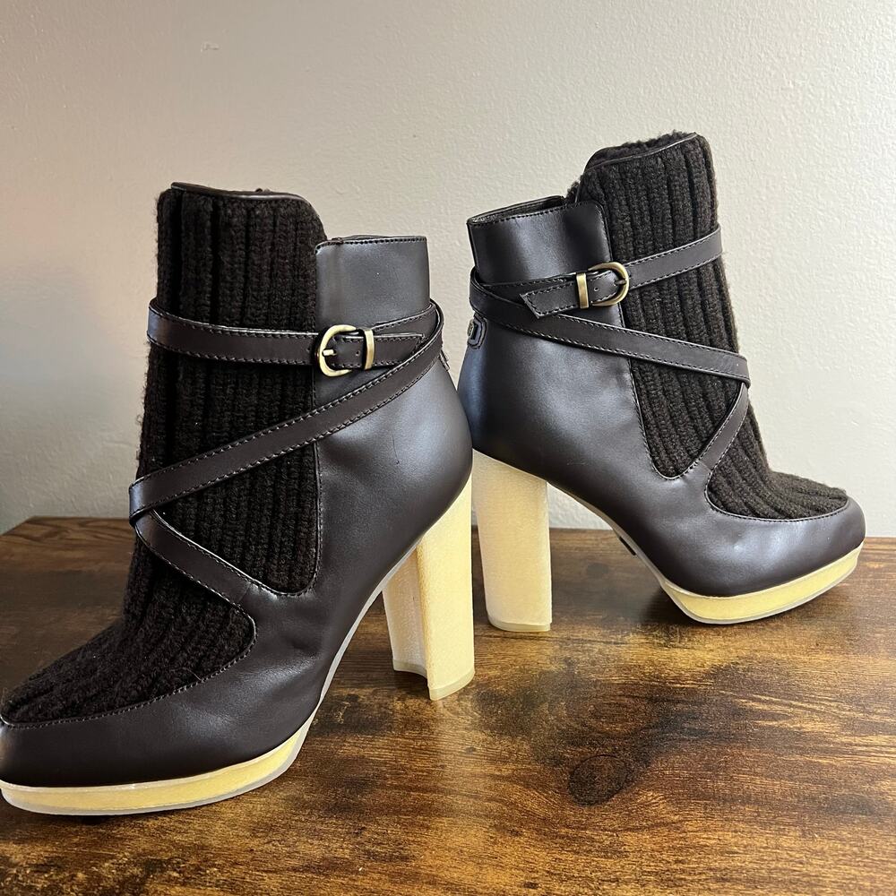 Australia Luxe Collective Mercy Knit Boots 9 Wool Shearling Leather Buckle Block - Picture 5 of 11